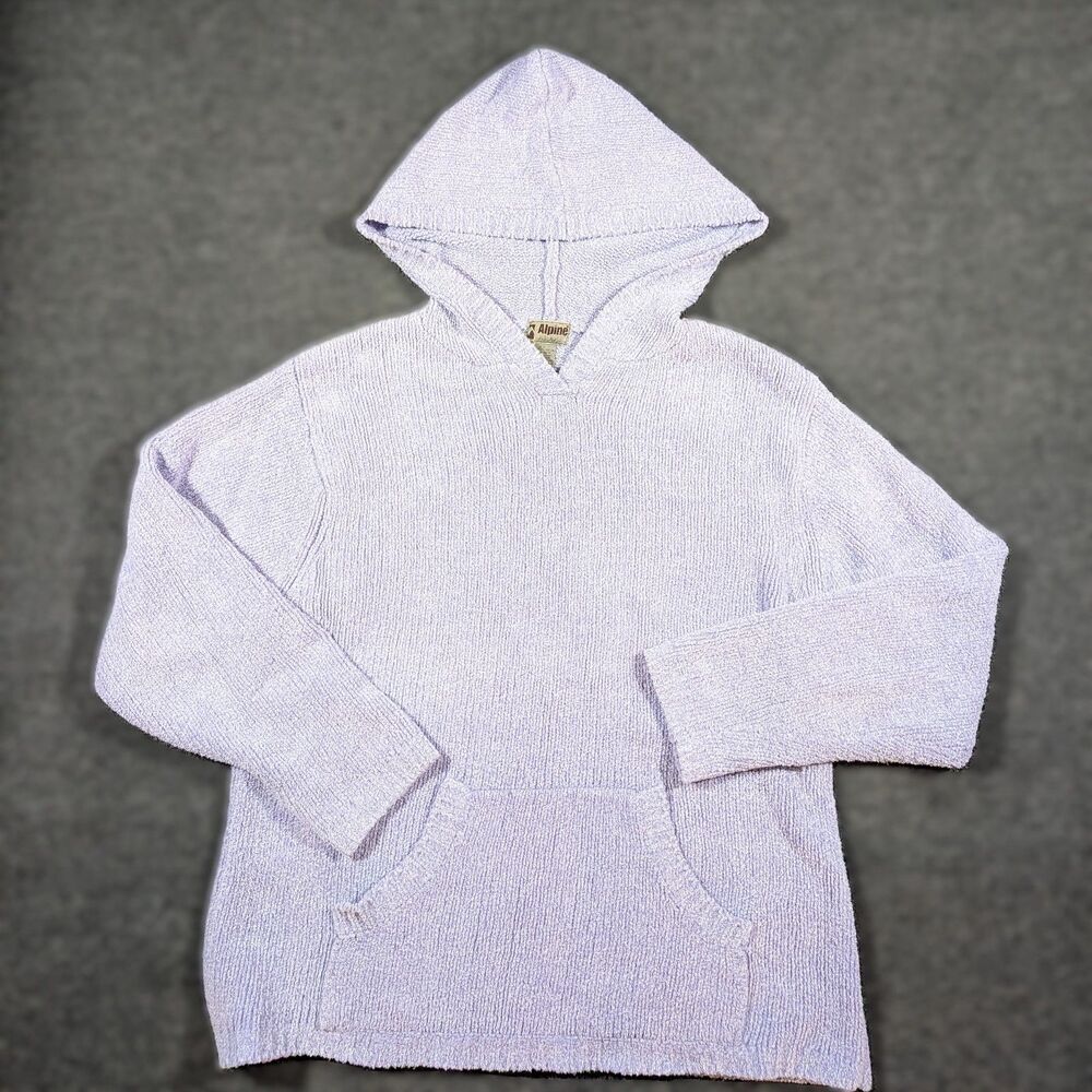 Alpine Design Sweater Purple Rib Knit Hoodie Womens L Pocket Hooded Sweatshirt